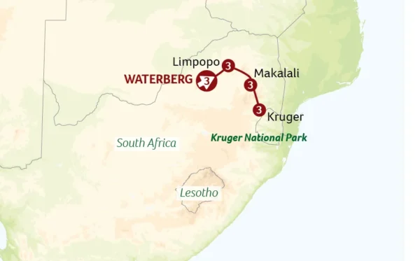 Limpopo Africa Waterberg Tour Map with Great Holiday Escapes